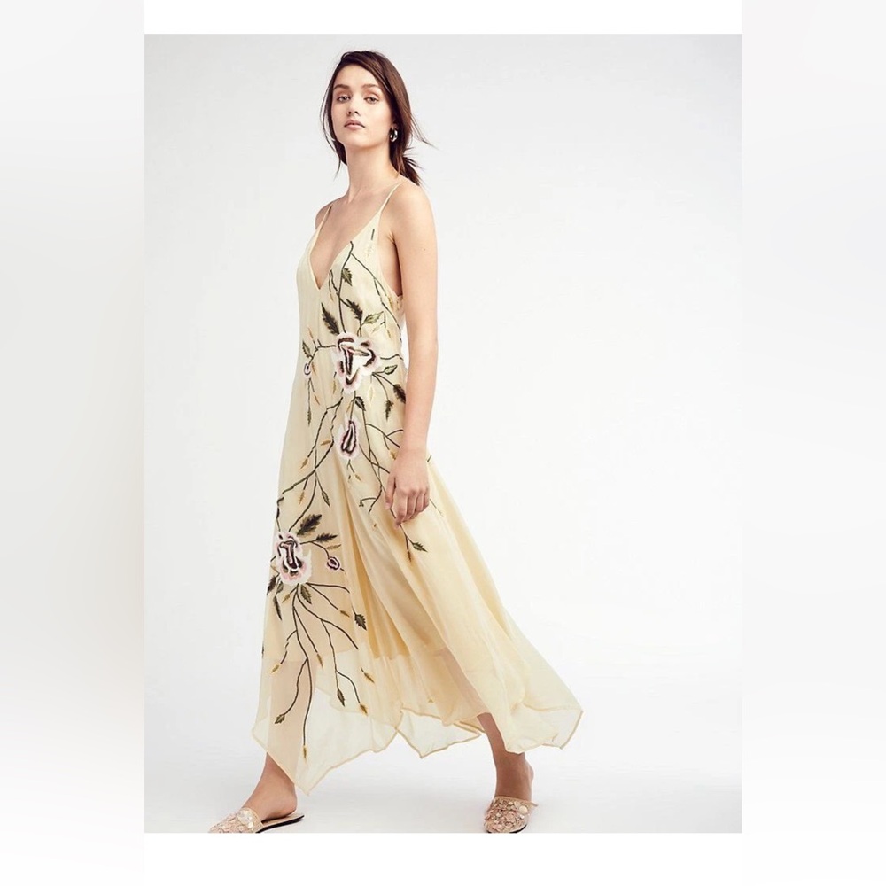 Free People Trailing Floral Jumpsuit Small Embroidered Flowy NWOT